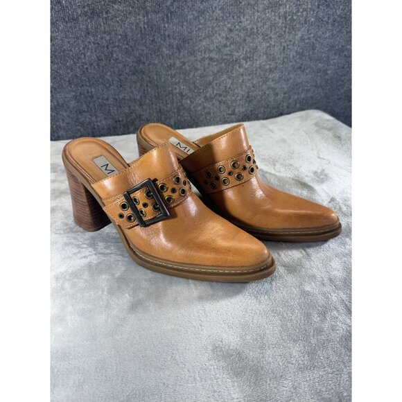 Mia womens shoes 8.5M Y2K Brown leather chunky mules heels 4" - Picture 2 of 16
